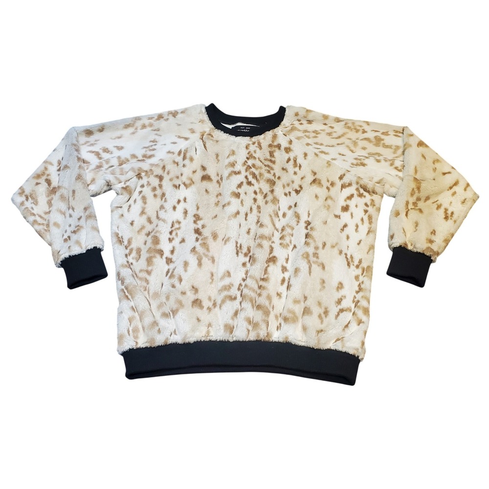 SpiritHoods Snow Leopard Luxe Faux Fur Sweater Plush Oversized Pullover Size L